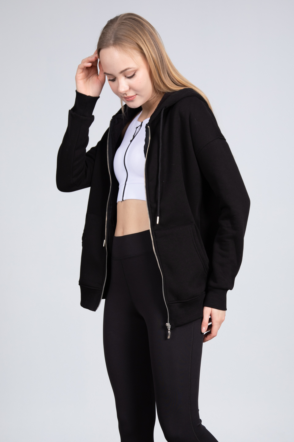 Kapüşonlu fermuarlı sweatshirt-DVN0032 Siyah