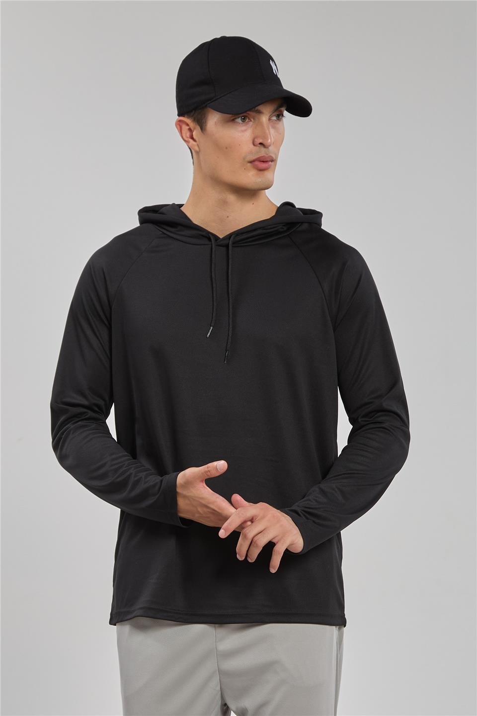 Kapüşonlu sporcu sweatshirt-RANGE Siyah