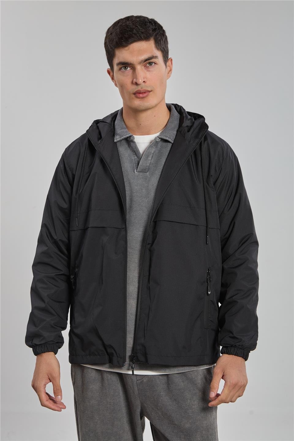 Kapüşonlu teknik mont-3438 Siyah