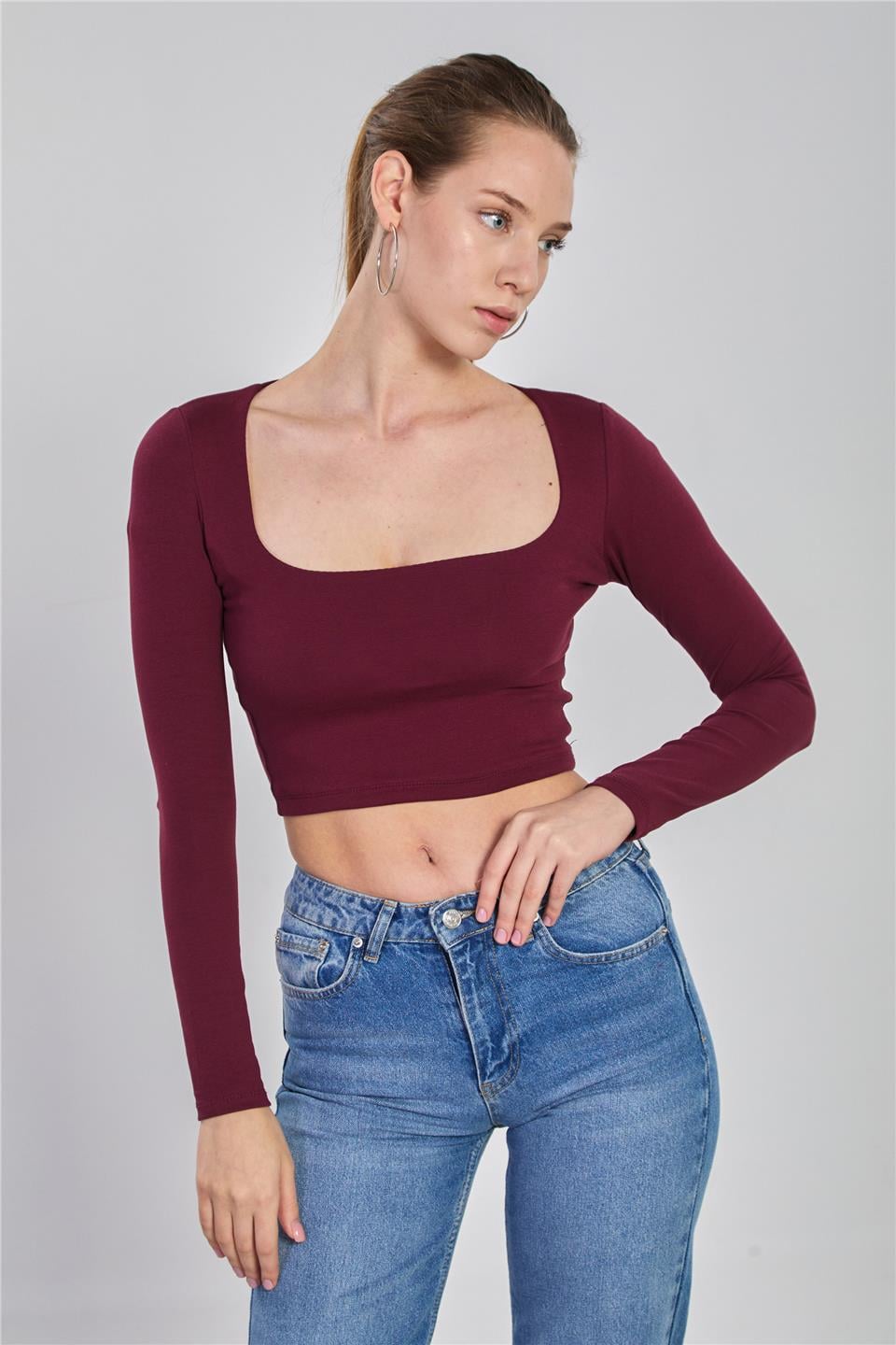 Kare yaka body-3713 Bordo
