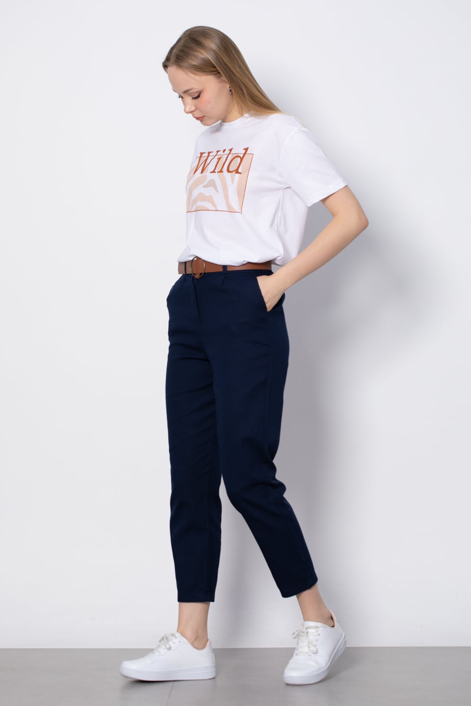 Kemerli Havuç Pantolon - Lacivert