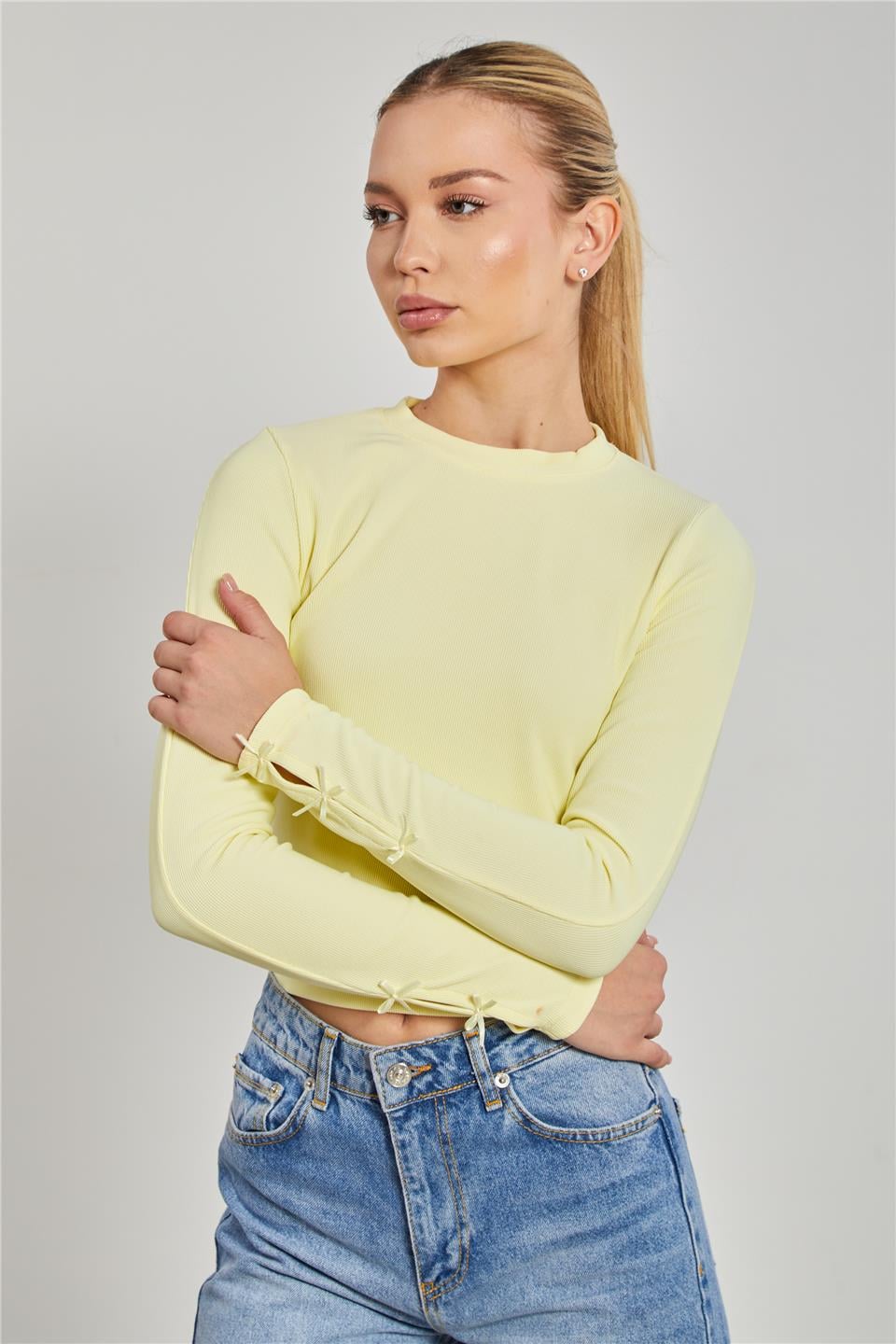 Kolları kurdeleli body-2110 Sarı