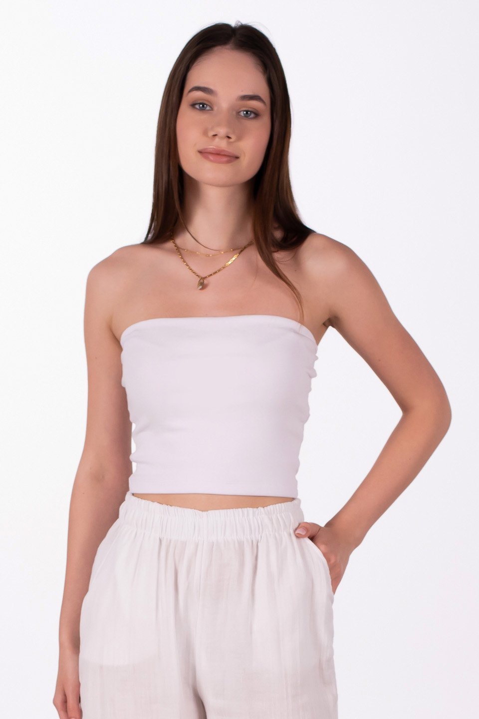 Likralı straplez body-3846 Beyaz