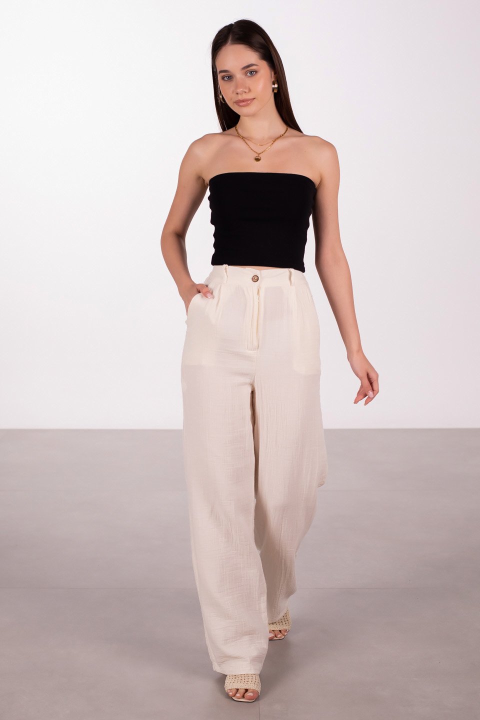 Müslin palazzo pantolon-2313 SUMMER Natural