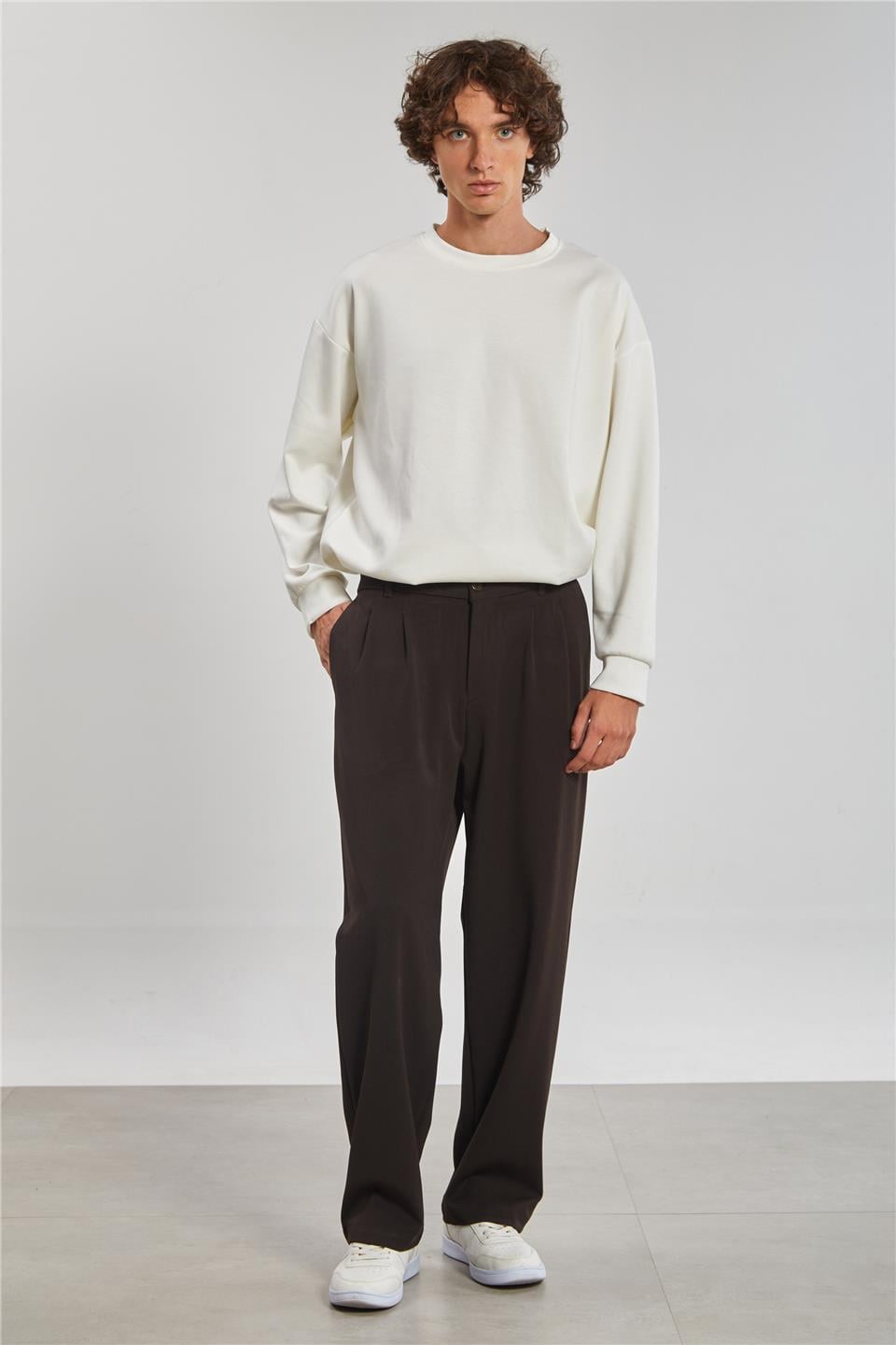 Önü Pile Detaylı Erkek Pantolon - Acı Kahve