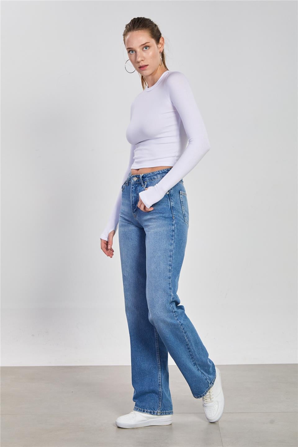 Straight leg jean pantolon-2103 Açık Mavi