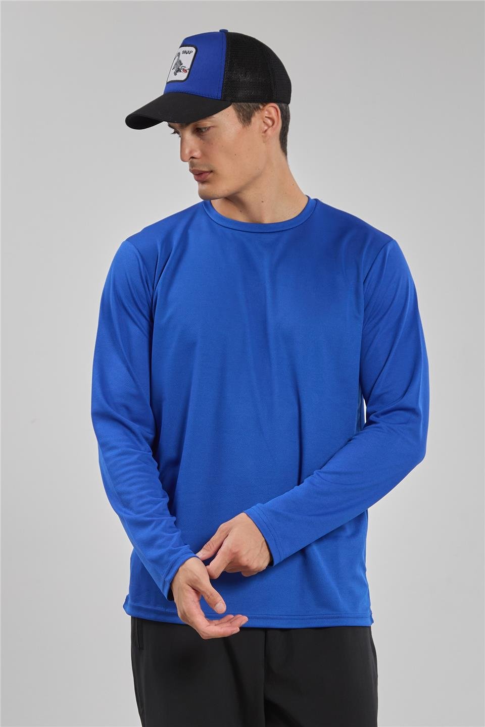 Uzun kollu sporcu t-shirt-THOR Mavi