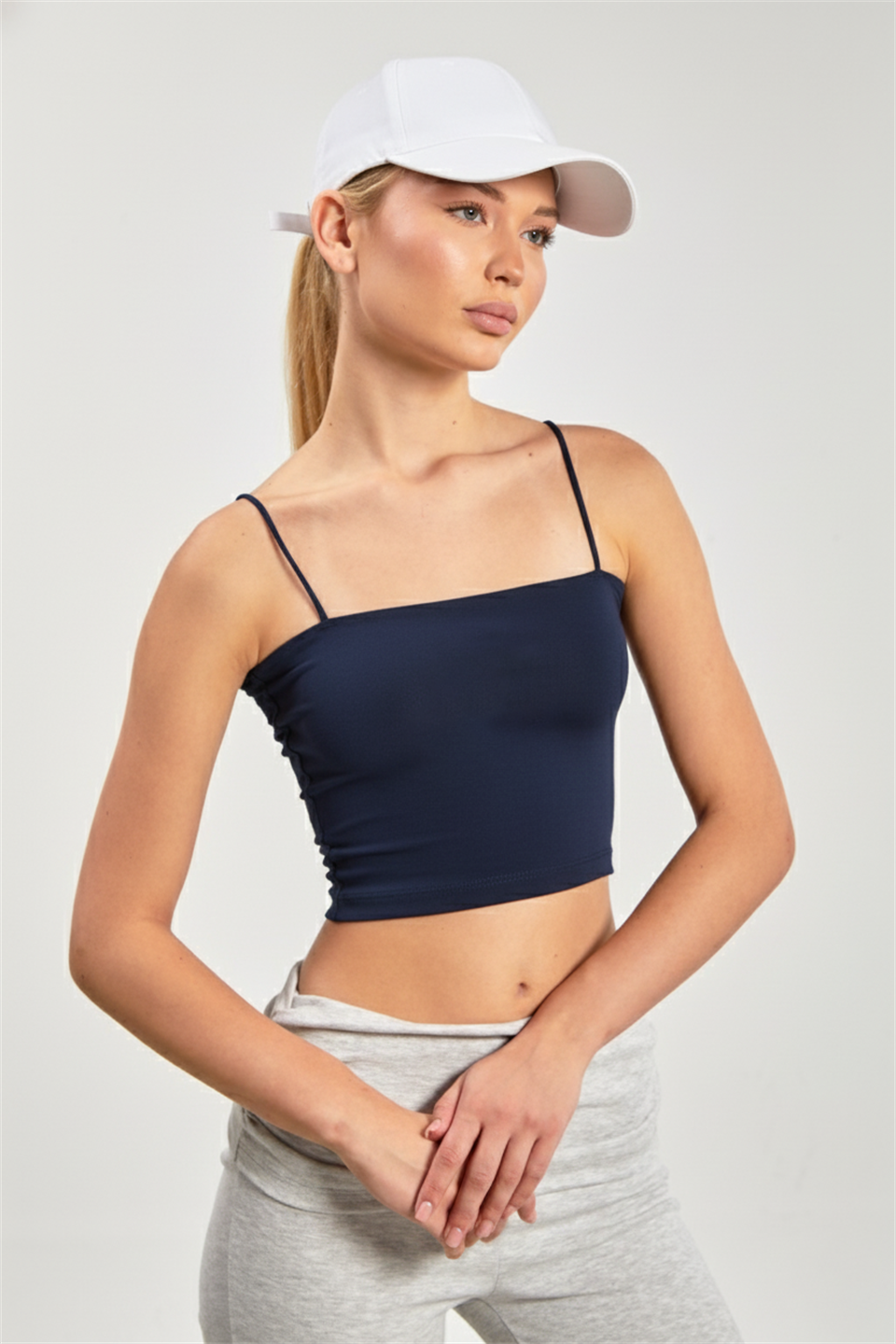 Kadın Göğüs Pedli Askılı Atlet - Koyu Lacivert