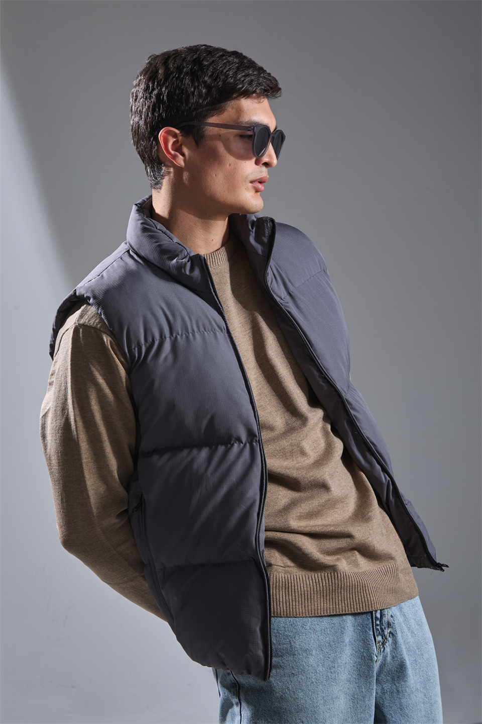 Erkek Dik Yaka Şişme Yelek - Antrasit 