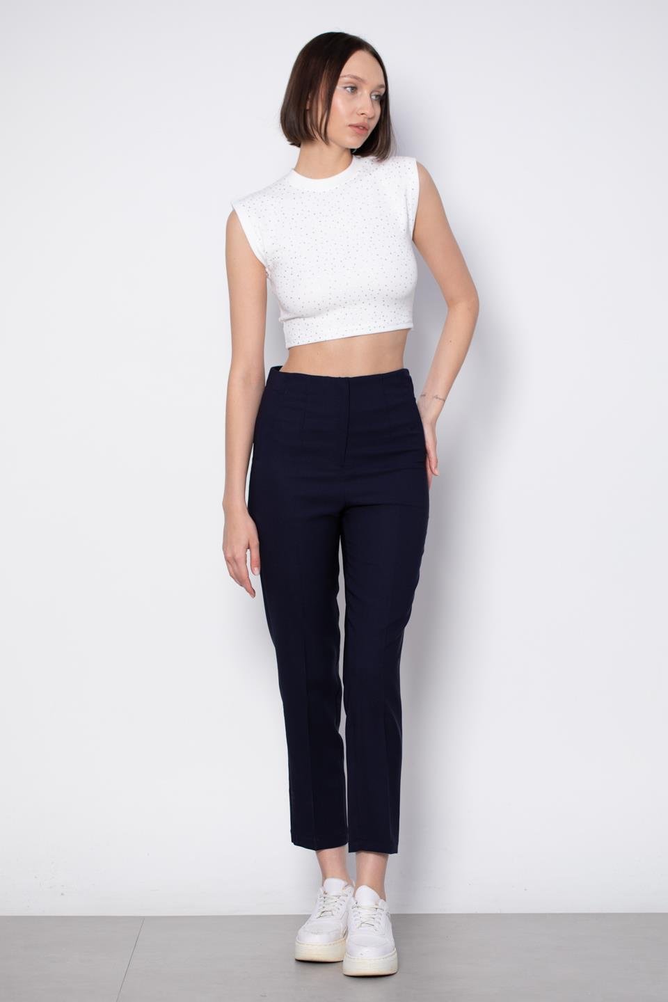 Kadın Pensli Kumaş Pantolon - Lacivert