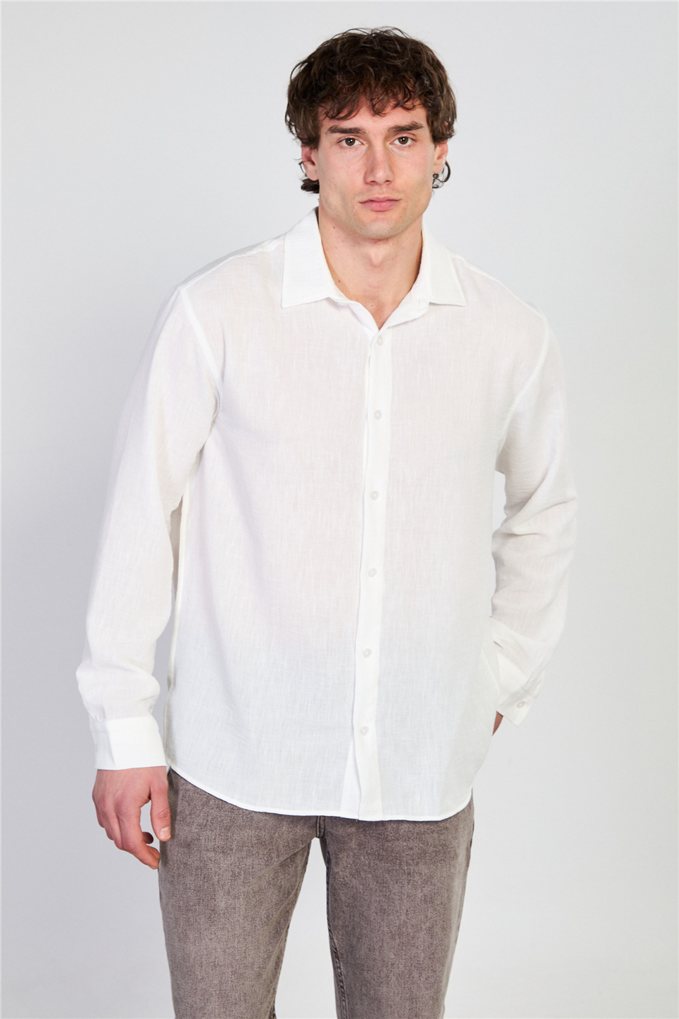 Erkek Uzun Kollu Regular Fit Gömlek - Beyaz