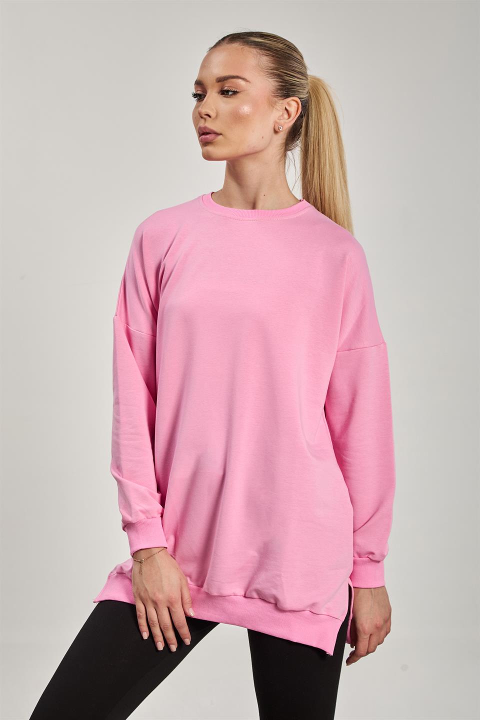 Kadın Yanı Yırtmaçlı Tunik Sweat - Açık Pembe