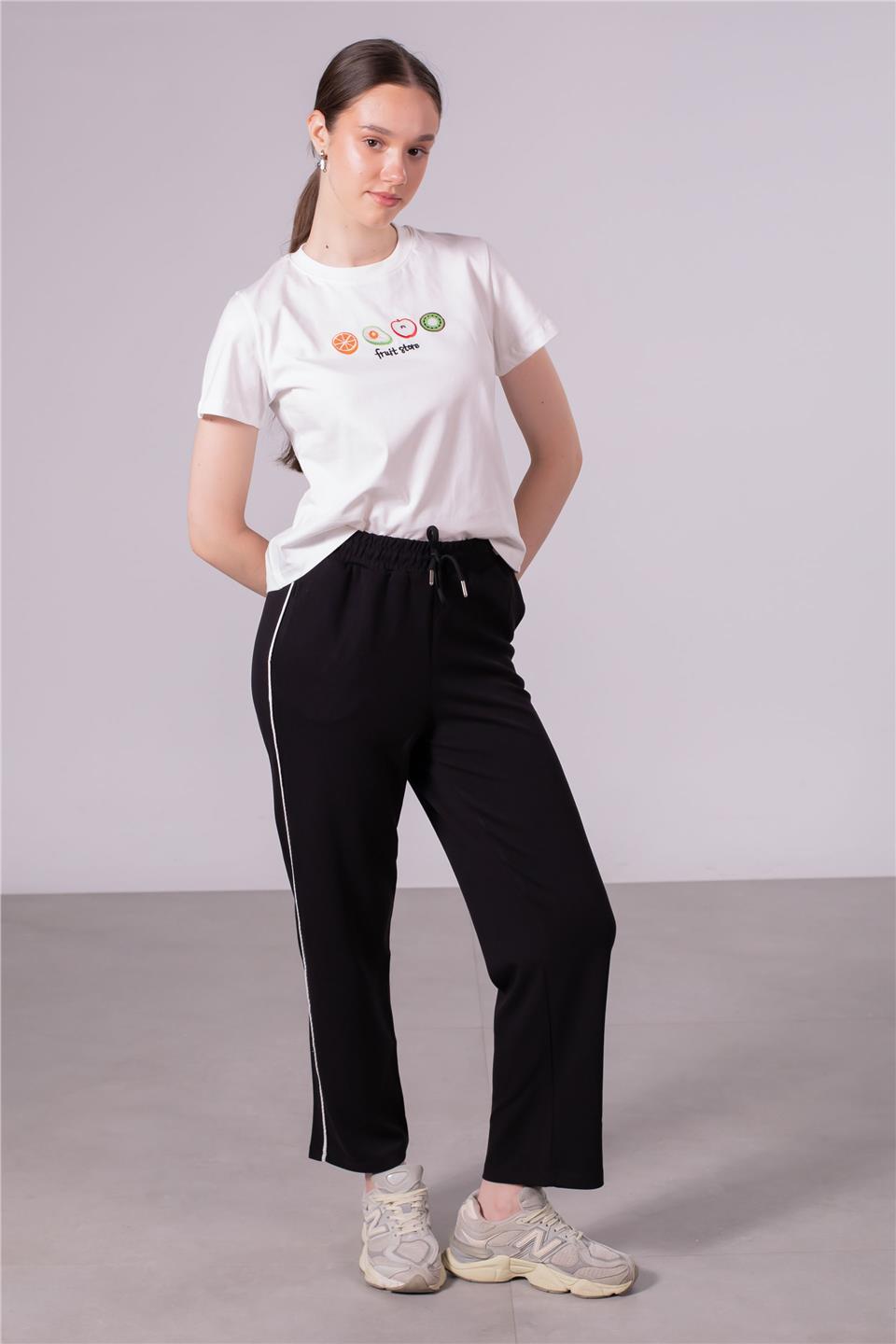 Kadın Ara Biye Cepli Pantolon - Siyah