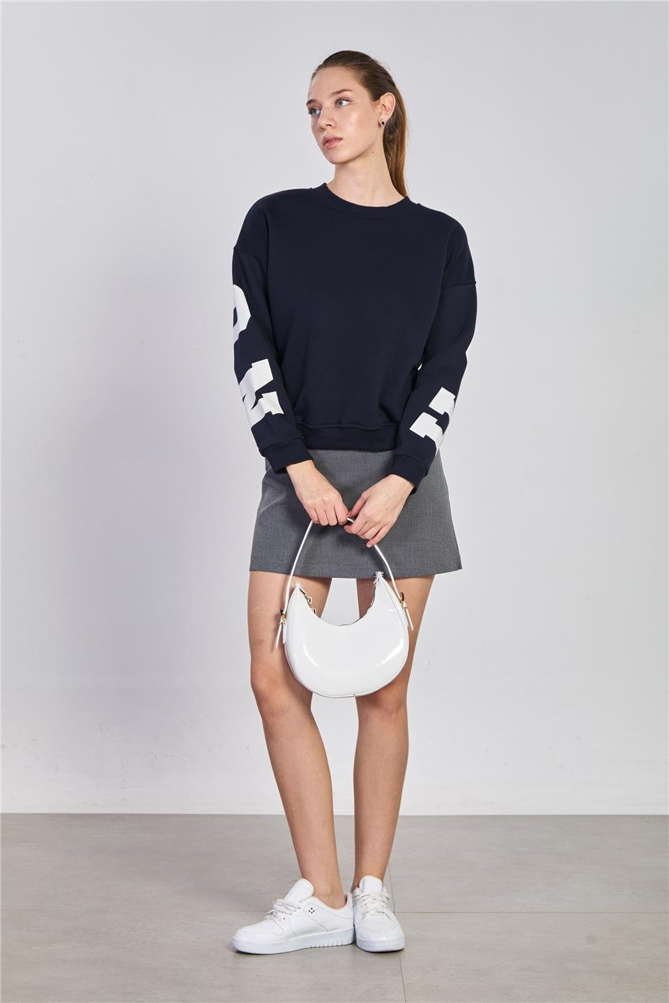 Kadın Arkası Houston Baskılı Sweatshirt - Lacivert