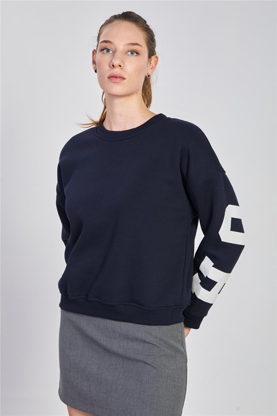 Kadın Arkası Houston Baskılı Sweatshirt - Lacivert