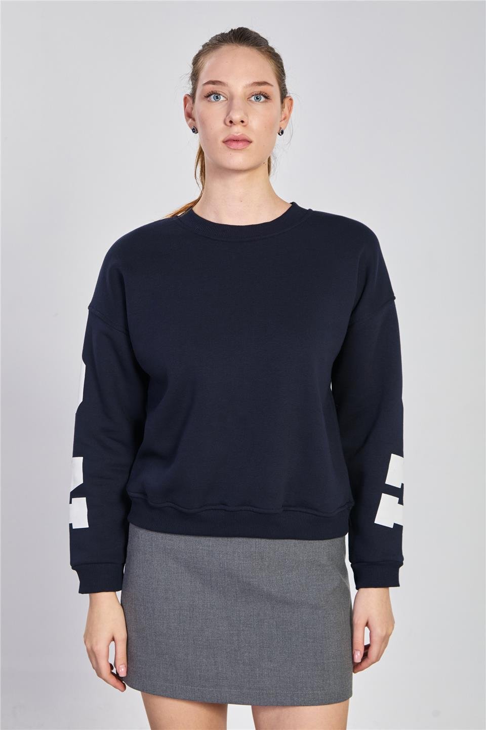 Kadın Arkası Houston Baskılı Sweatshirt - Lacivert