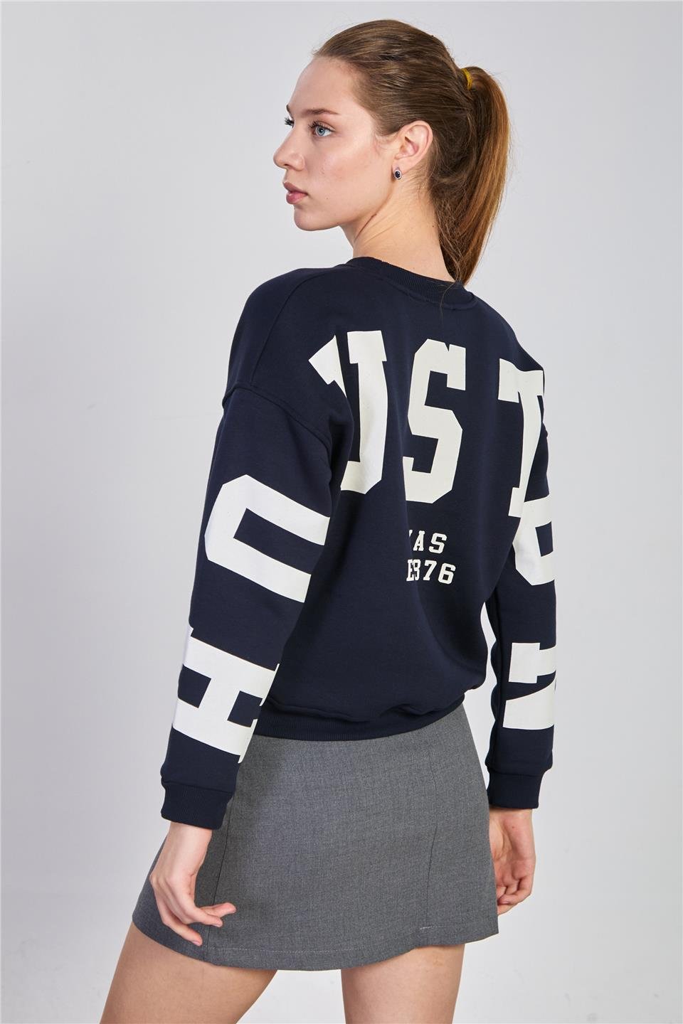 Kadın Arkası Houston Baskılı Sweatshirt - Lacivert