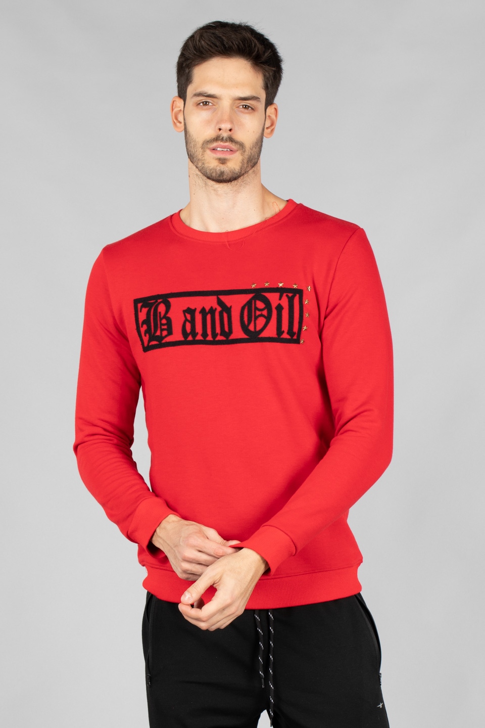 B and oil yazı nakışlı sweatshirt-5035 Kırmızı