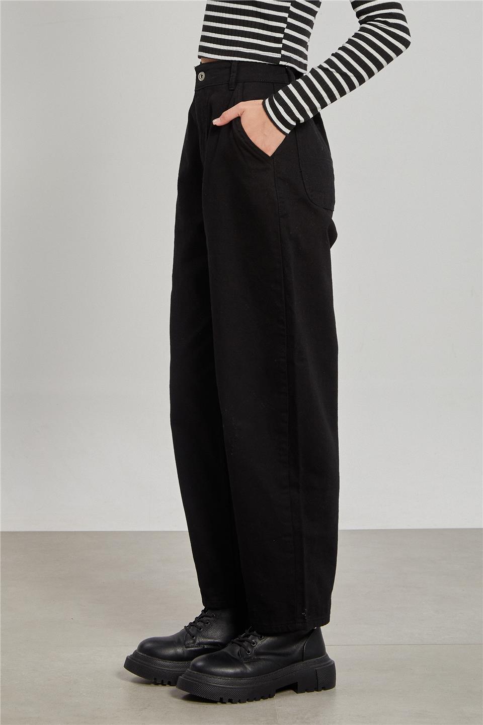 Baggy Gabardin Pantolon - Siyah