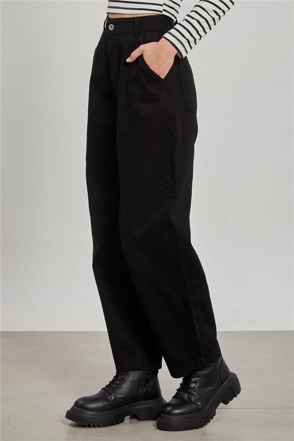 Baggy Gabardin Pantolon - Siyah