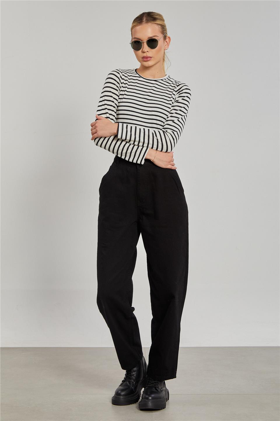 Baggy Gabardin Pantolon - Siyah