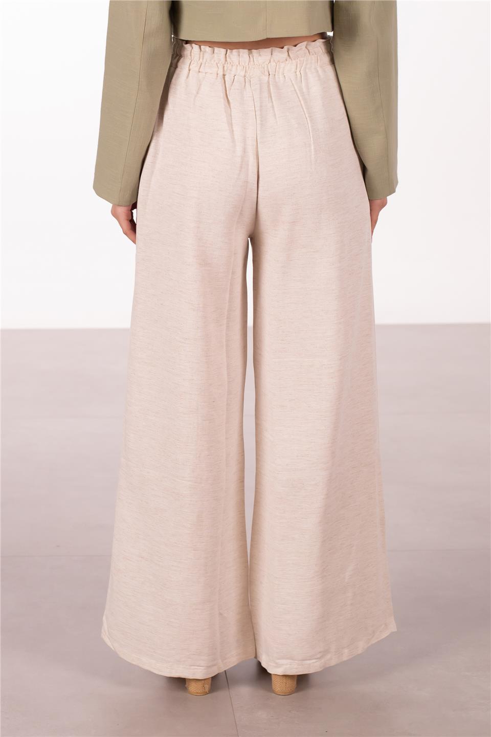 Kadın Bağlamalı Keten Bol Pantolon - Natural