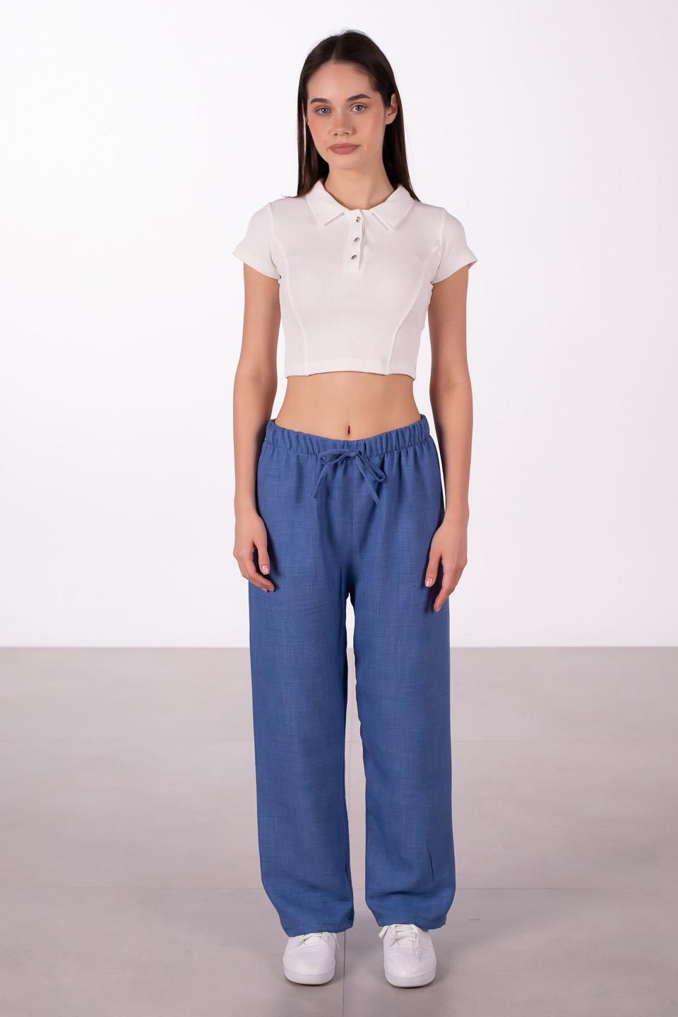 Kadın Bağlamalı Salaş Pantolon - İndigo