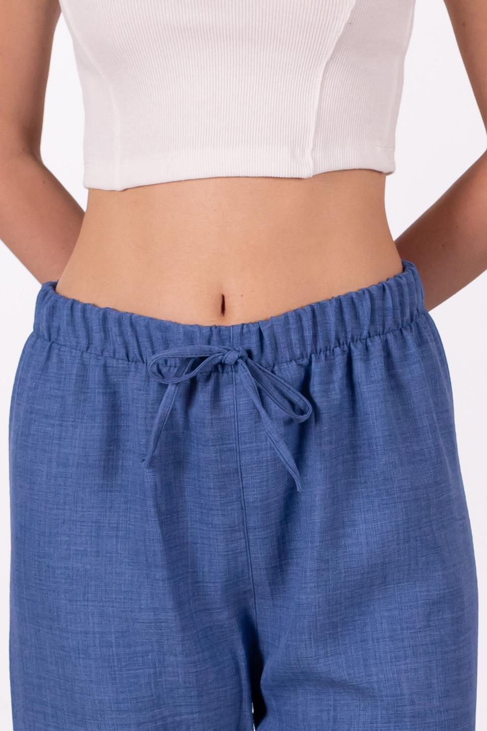 Kadın Bağlamalı Salaş Pantolon - İndigo