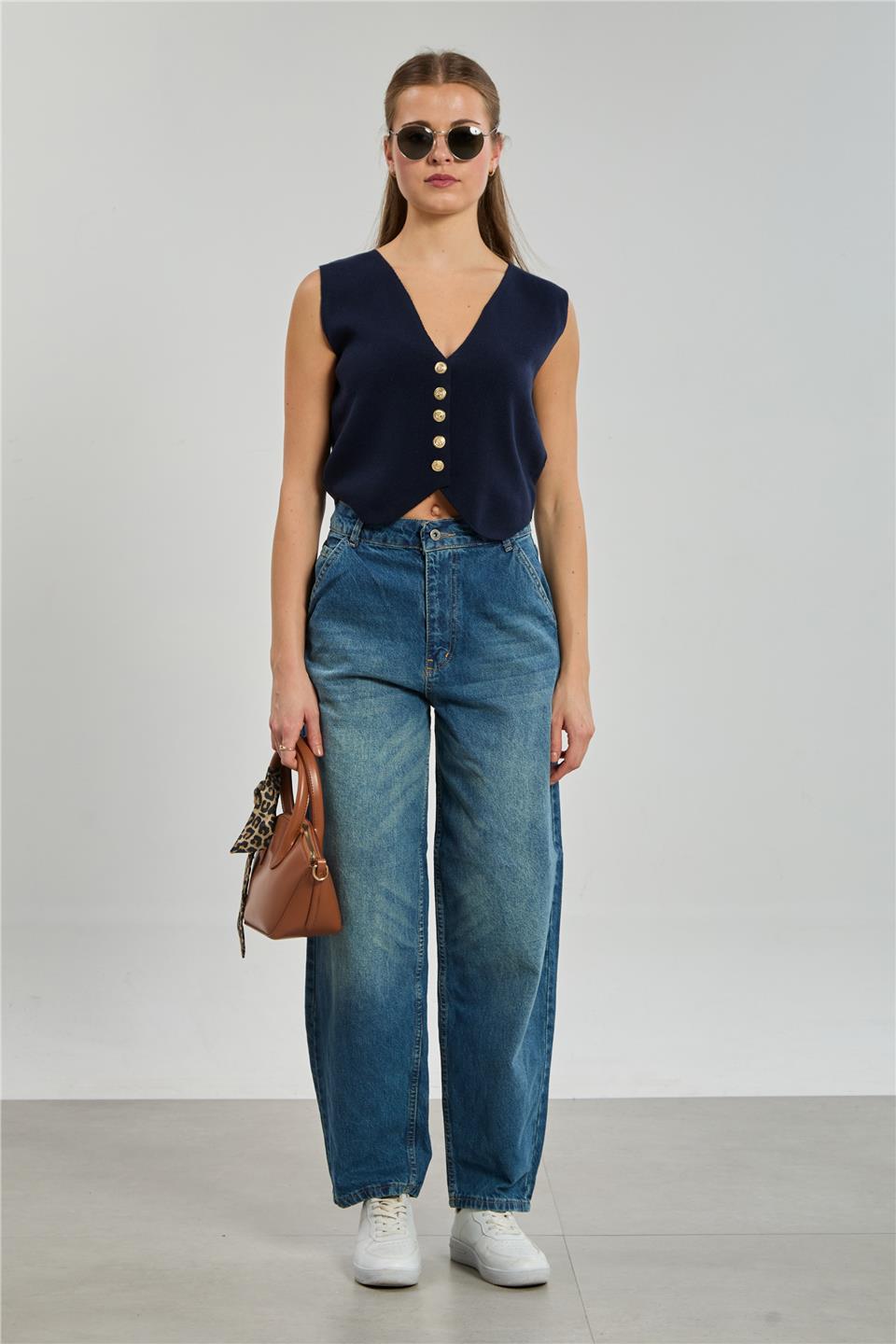 Kadın Balon Jean Pantolon - Yeşil Tint 