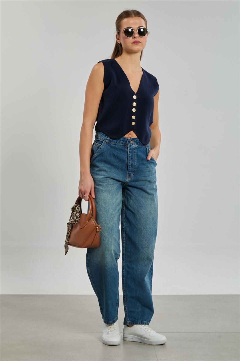 Kadın Balon Jean Pantolon - Yeşil Tint 