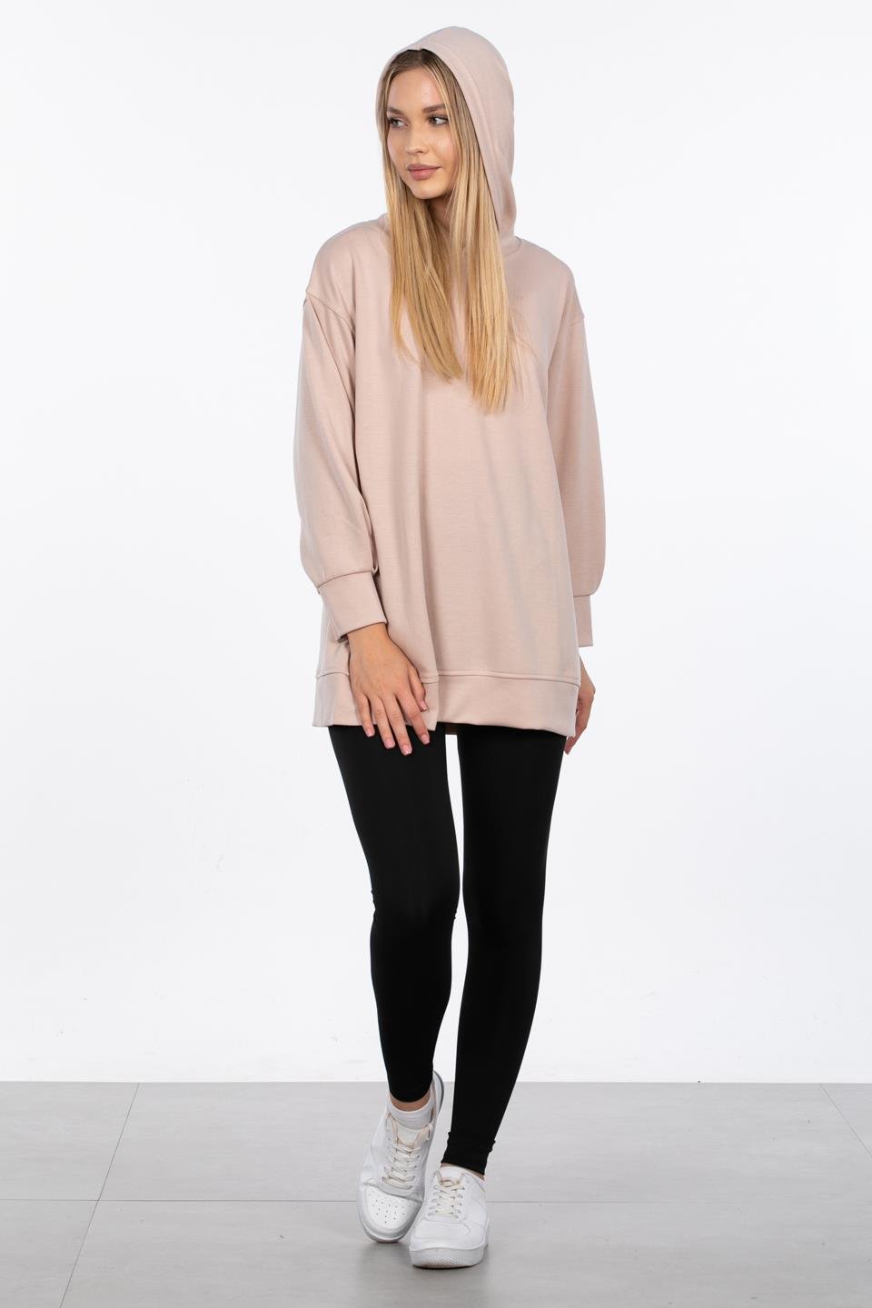 Basic Kapüşonlu Sweatshirt - Bej