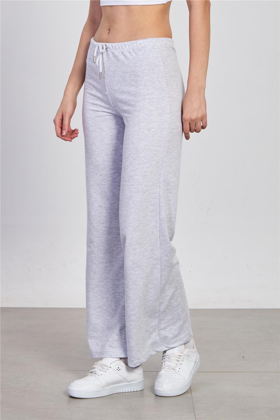 Kadın Beli Bağlamalı Bol Paça Pantolon - Kar Melanj 