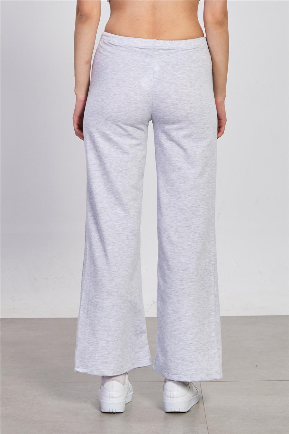 Kadın Beli Bağlamalı Bol Paça Pantolon - Kar Melanj 