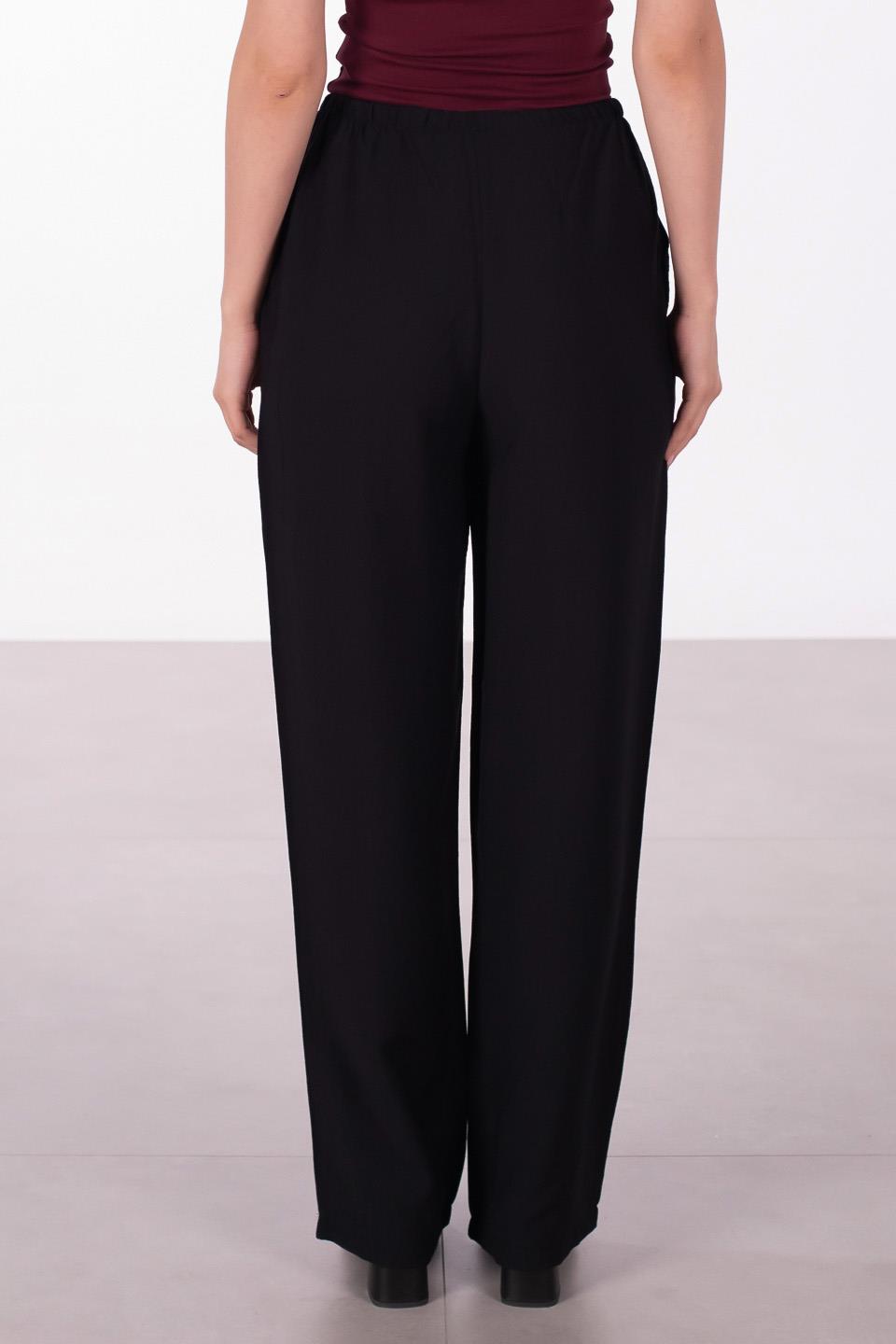 Kadın Beli Bağlamalı Keten Bol Paça Pantolon - Siyah