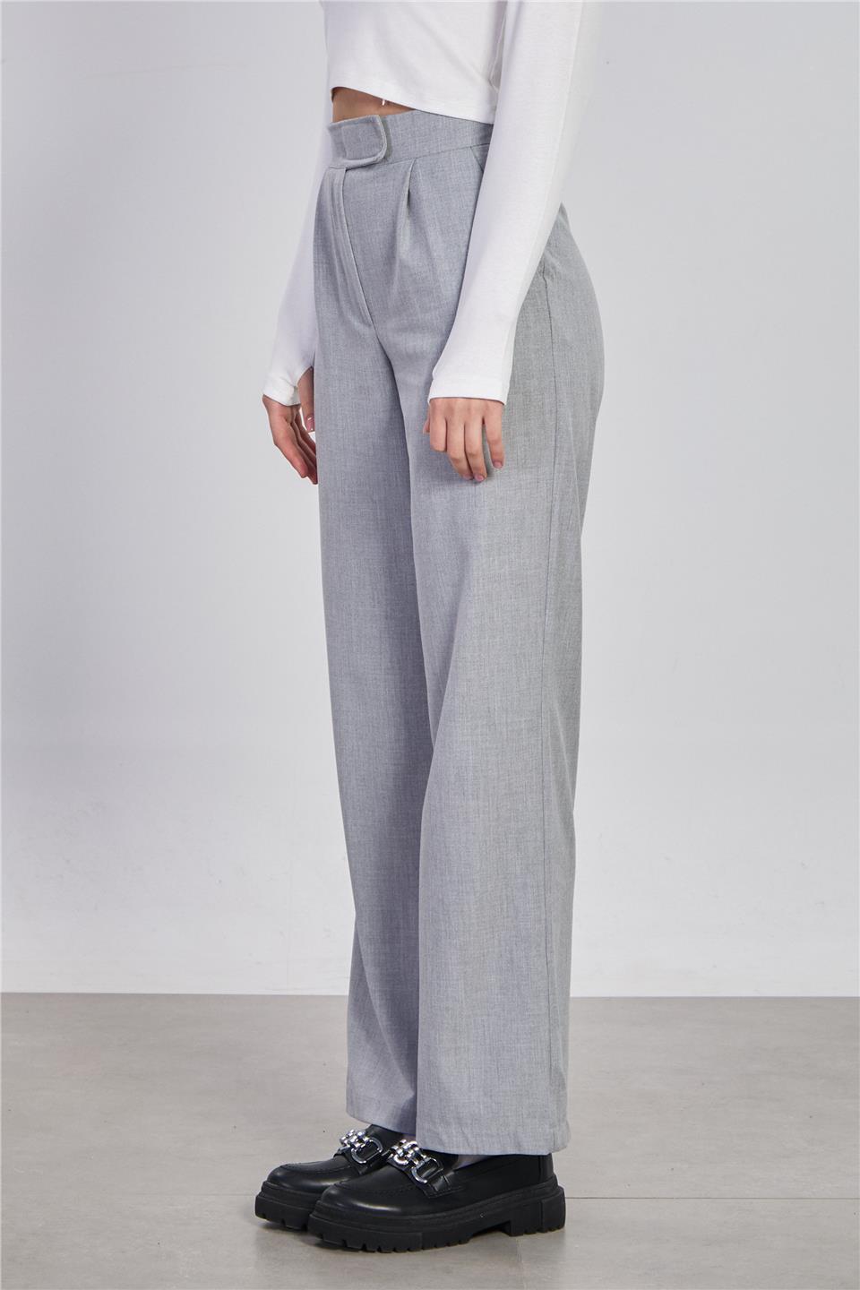 Kadın Beli Cırtlı Kumaş Pantolon - Açık Gri