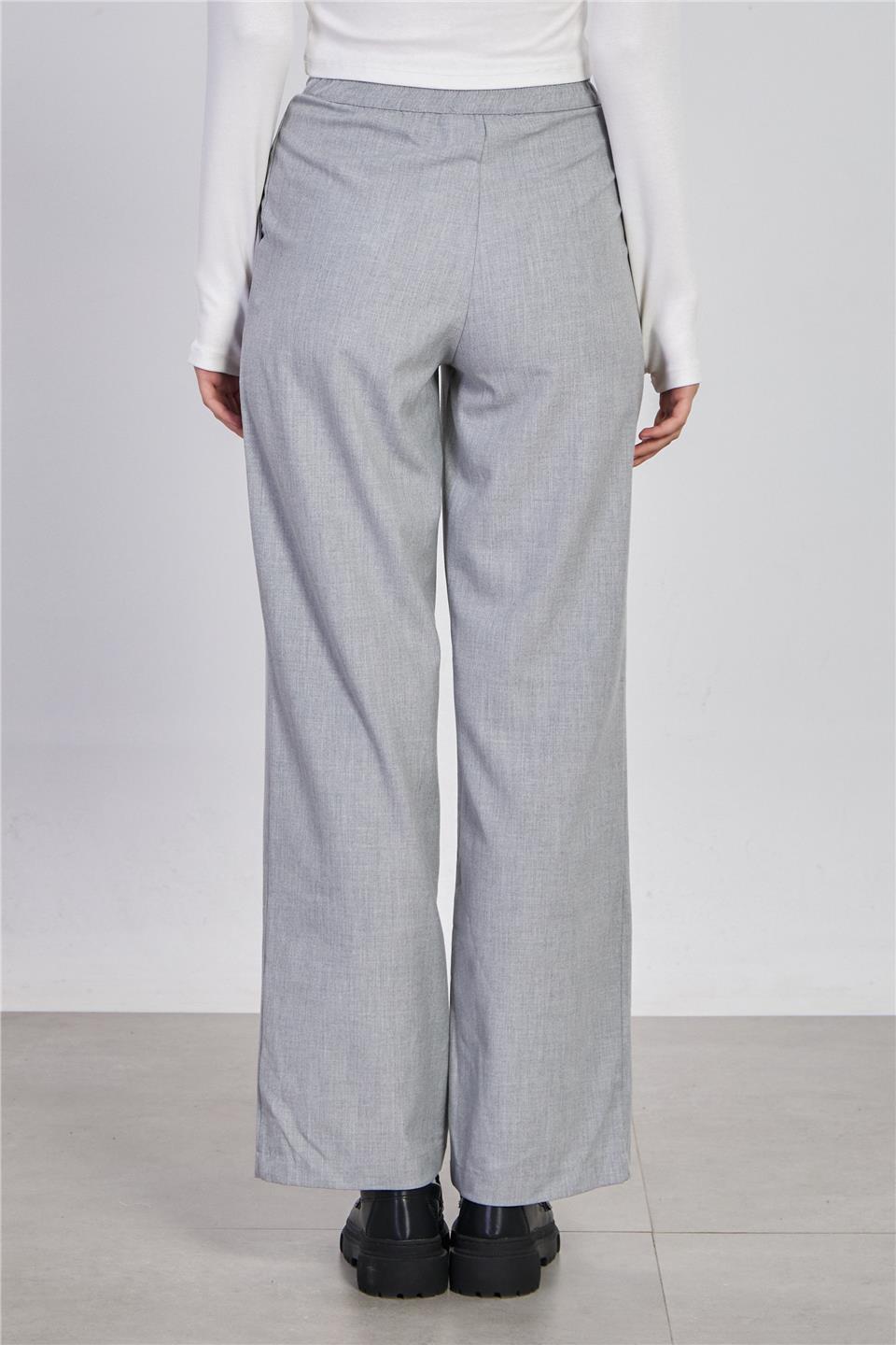 Kadın Beli Cırtlı Kumaş Pantolon - Açık Gri