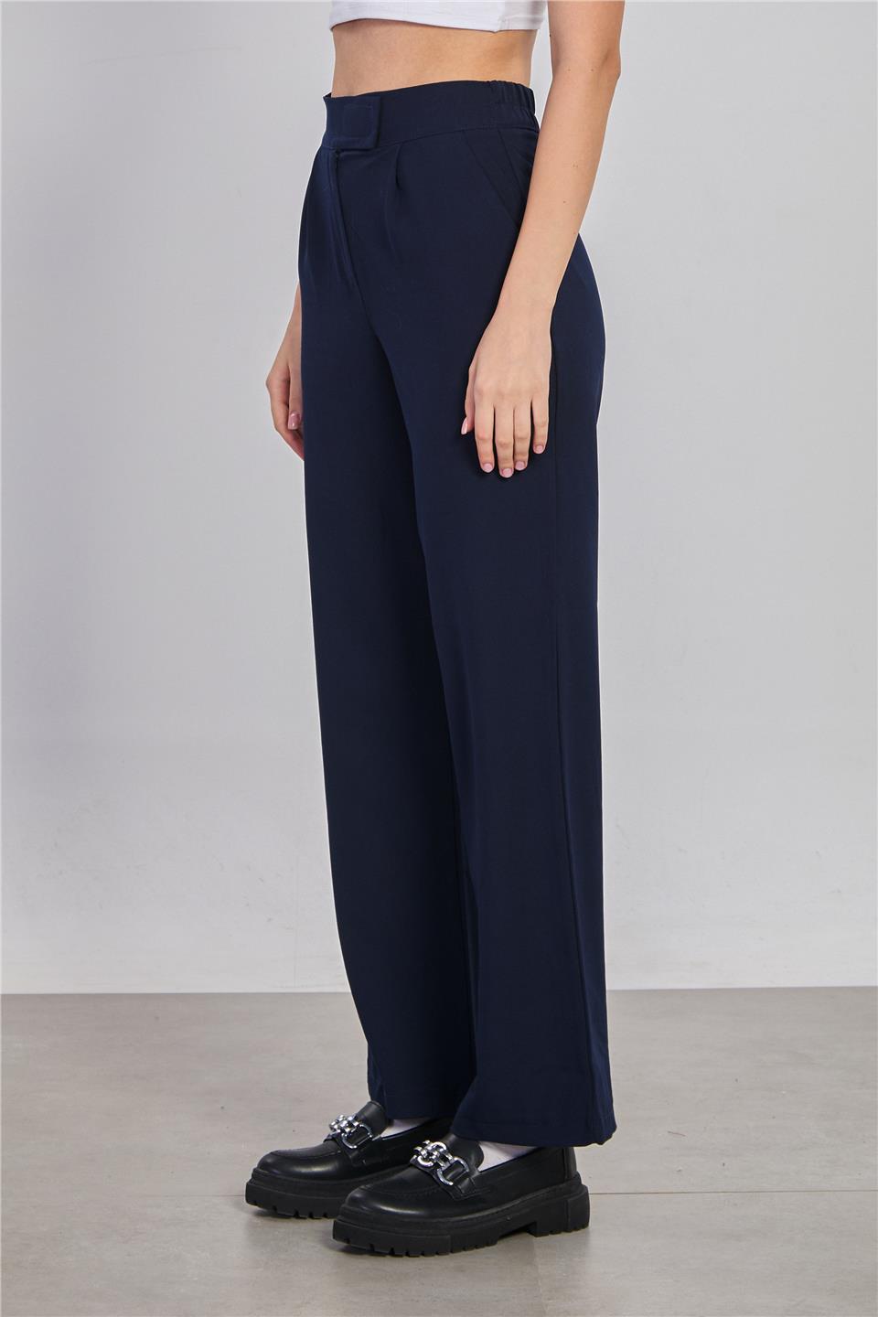Kadın Beli Cırtlı Kumaş Pantolon - Lacivert
