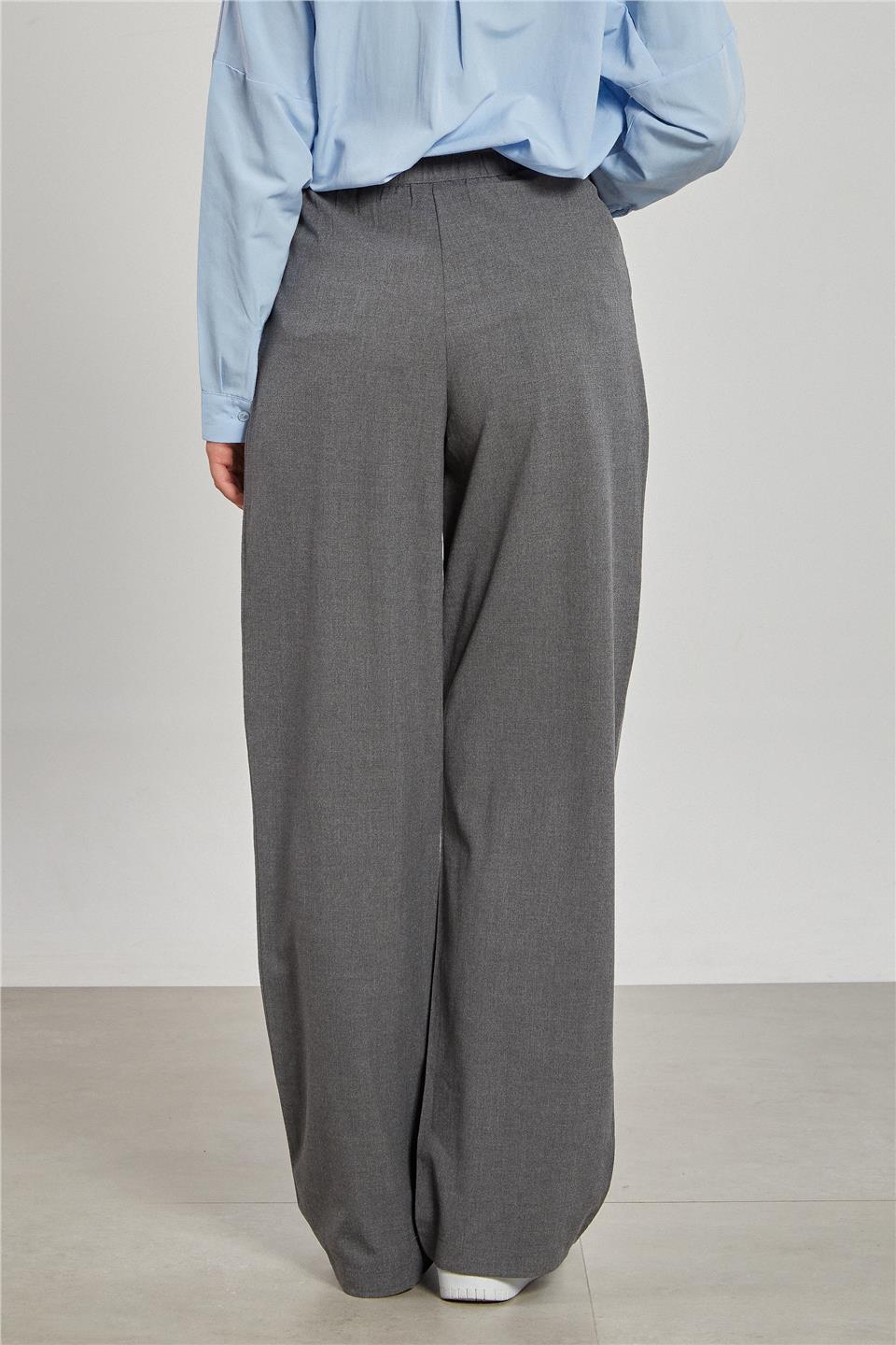 Kadın Beli Cırtlı Kumaş Pantolon - Okul Gri