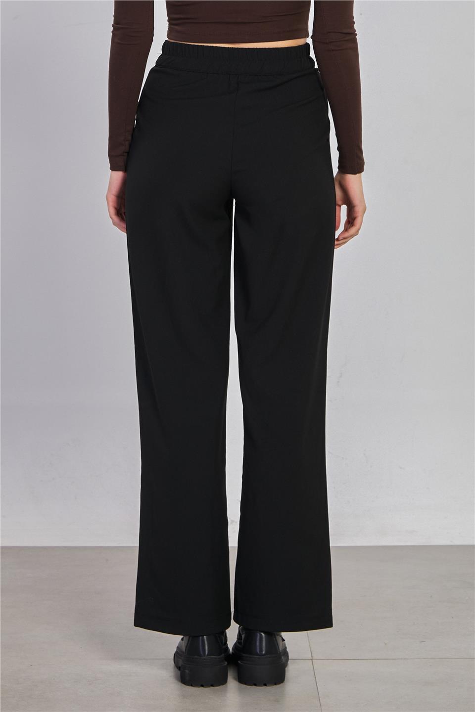 Kadın Beli Cırtlı Kumaş Pantolon - Siyah