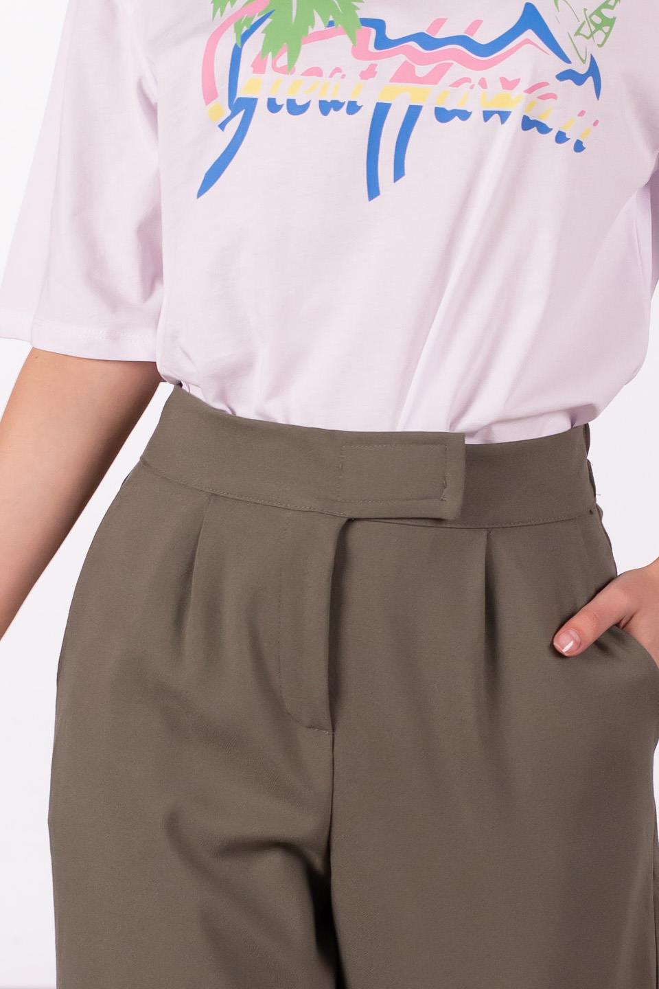 Kadın Beli Cırtlı Kumaş Pantolon - Yeşil