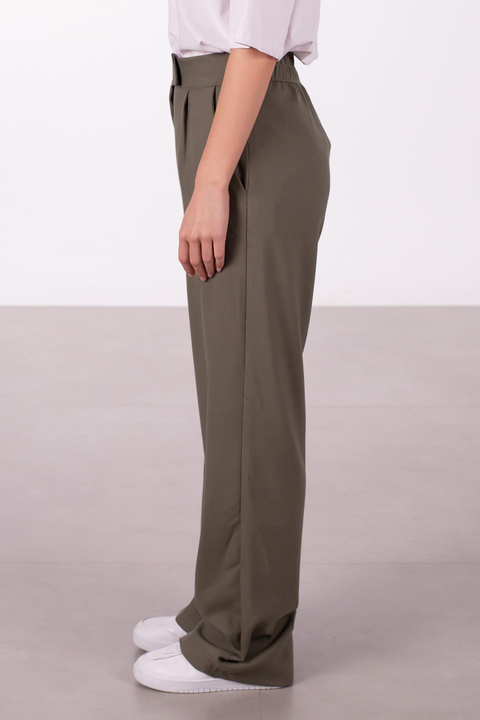 Kadın Beli Cırtlı Kumaş Pantolon - Yeşil