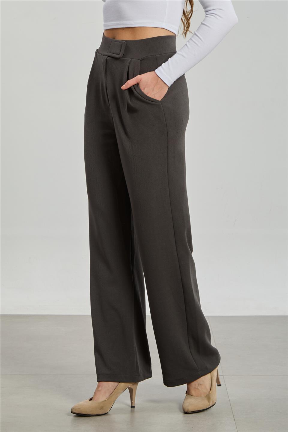 Kadın Beli Cırtlı Pantolon - Antrasit 
