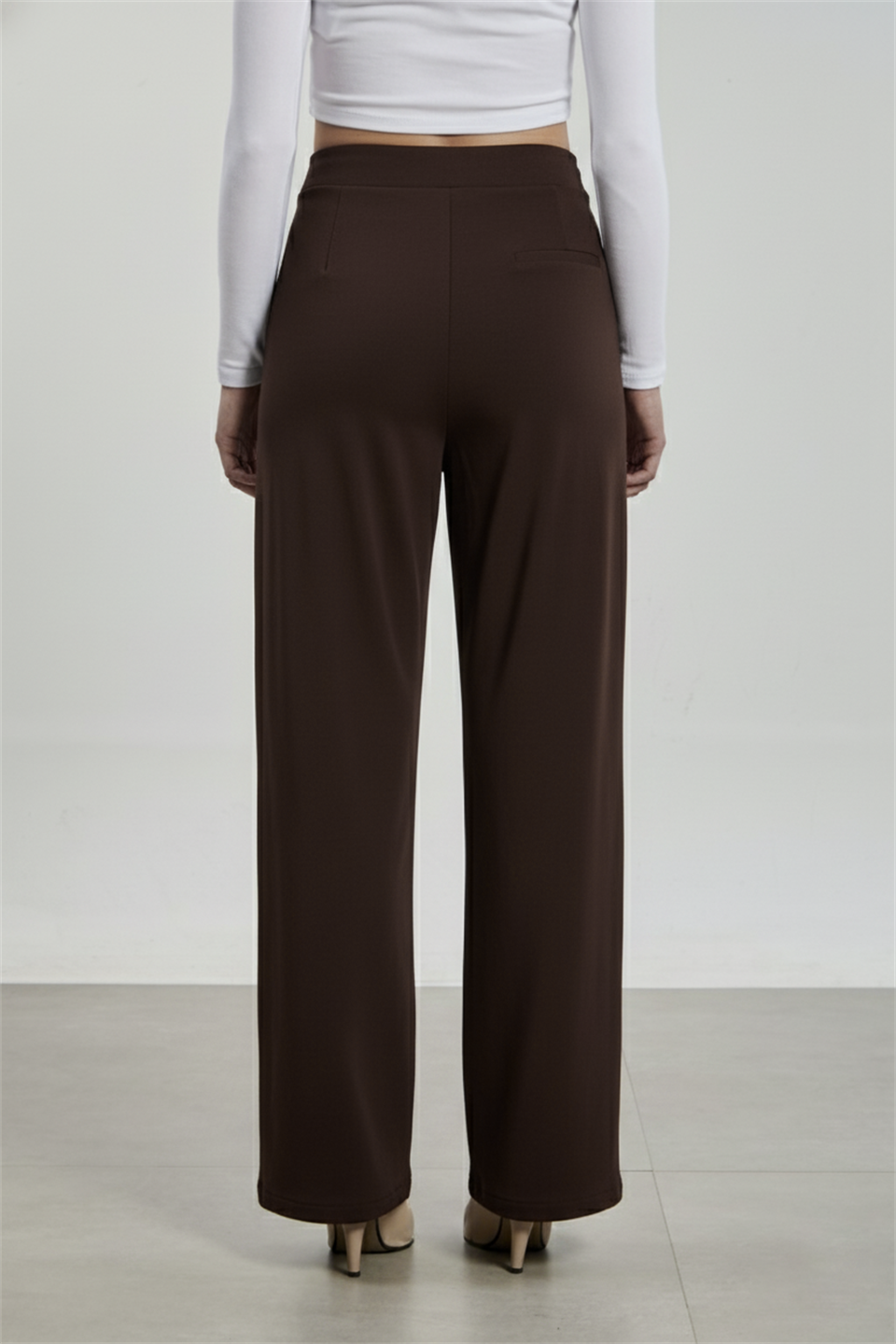 Kadın Beli Cırtlı Pantolon - Kahve