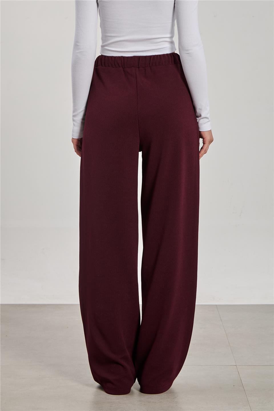 Kadın Beli İpli Bol Paça Pantolon - Bordo