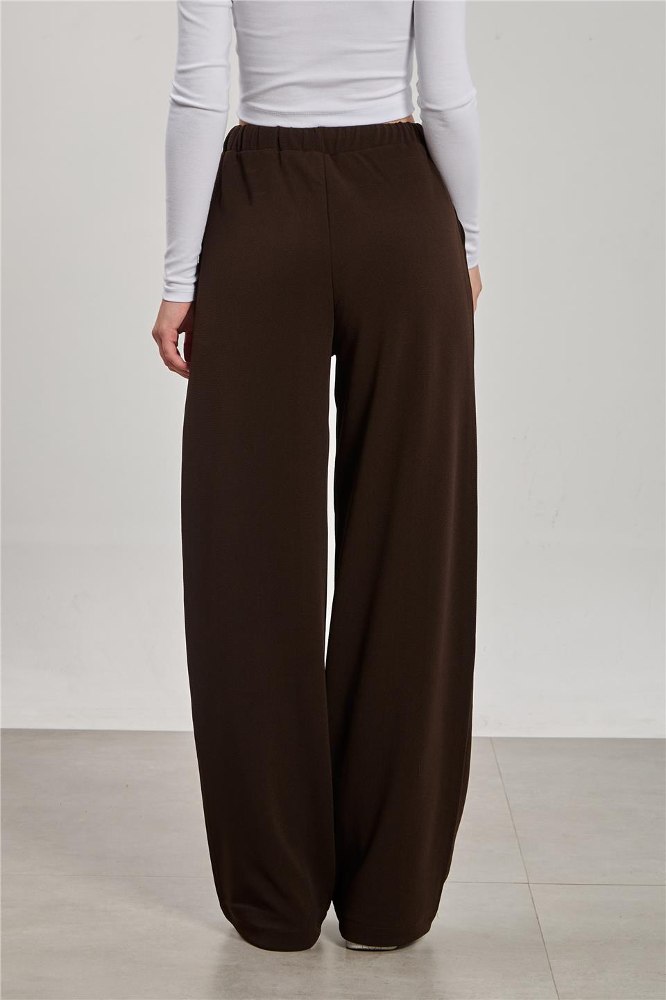 Kadın Beli İpli Bol Paça Pantolon - Kahve