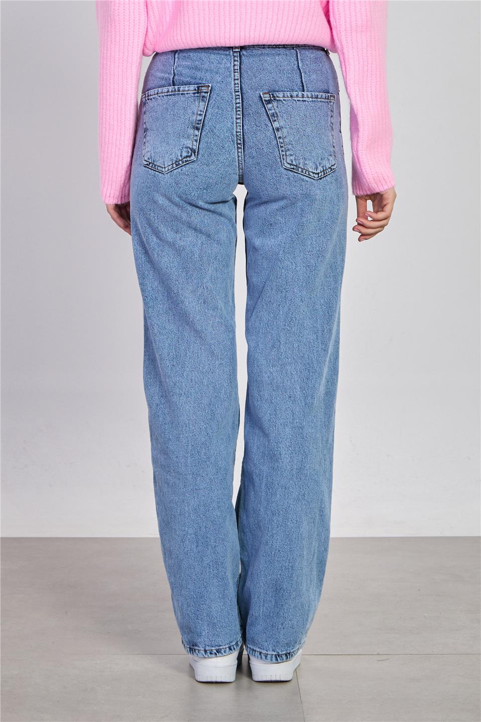 Kadın Beli İpli Palazzo Jean Pantolon - Mavi Kar