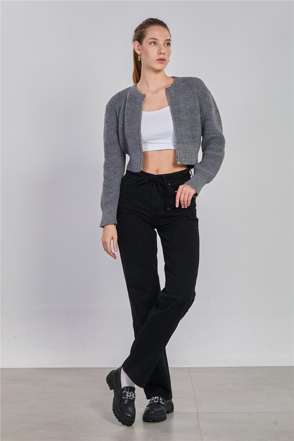 Kadın Beli İpli Palazzo Jean Pantolon - Siyah