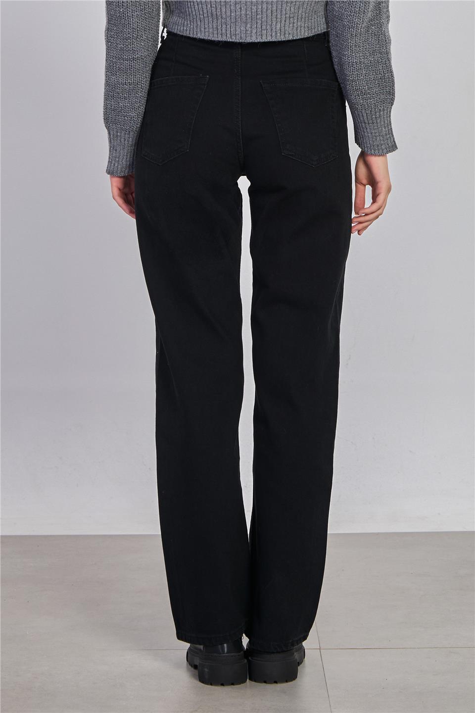 Kadın Beli İpli Palazzo Jean Pantolon - Siyah