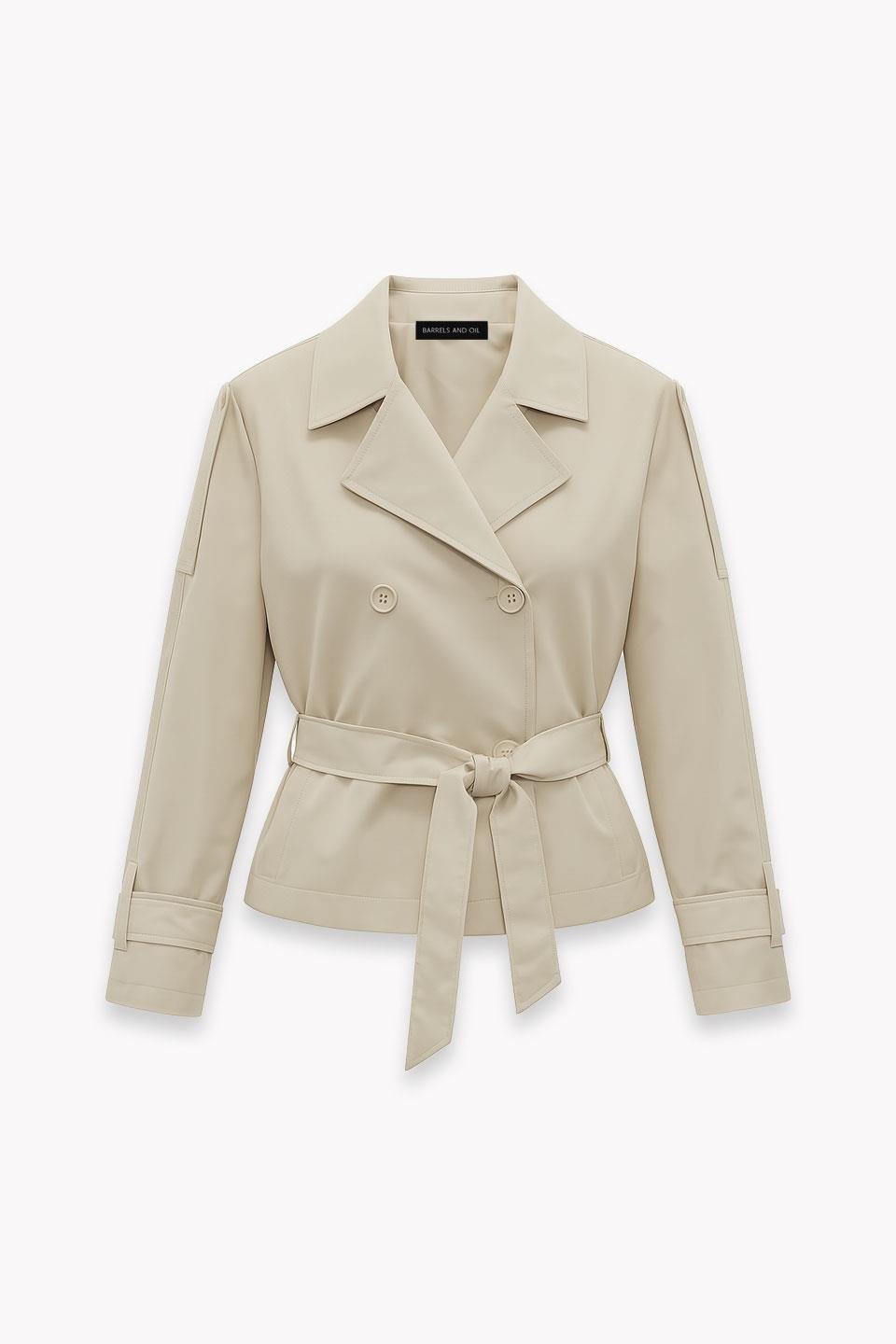 Kadın Beli Kuşaklı Kısa Trençkot - Taş