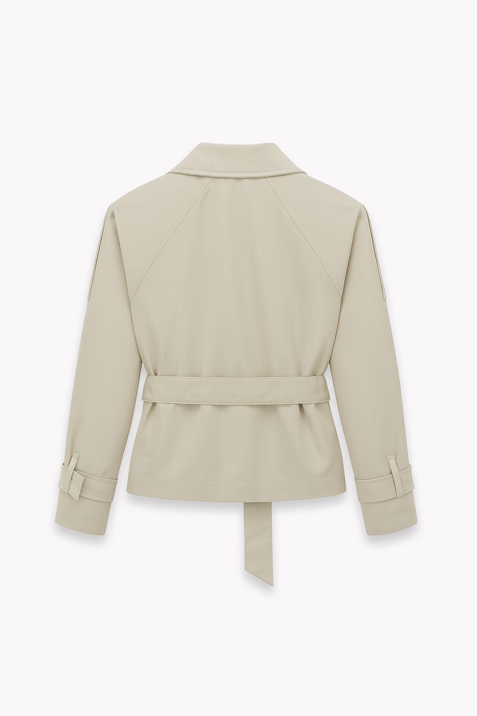 Kadın Beli Kuşaklı Kısa Trençkot - Taş